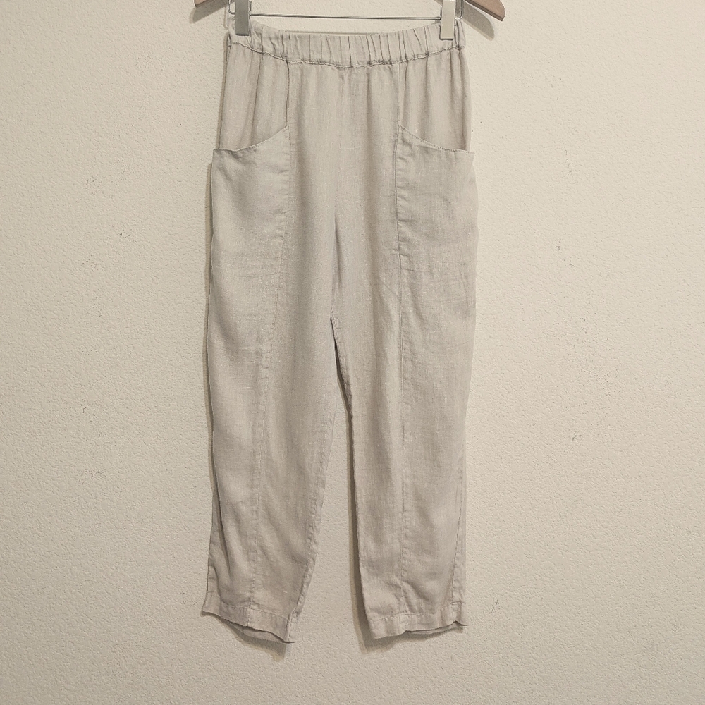 MATE the Label Light Beige Cropped Linen Blend Pants
